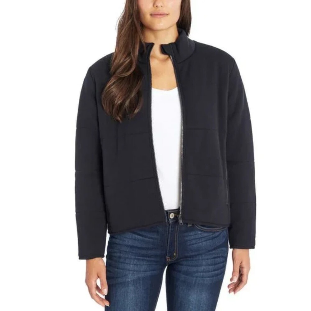 Three Dots Women Quilted Jacket Black Sz Small